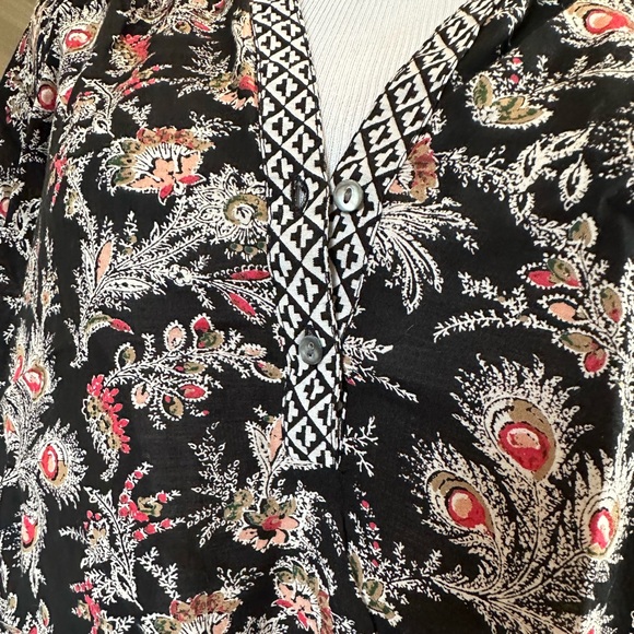 Joie Laurina Pattern Mic Flutter Sleeve Cotton Blend Top in caviar EUC - Picture 6 of 14